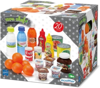 Ecoiffier – Zubehör für Kaufmannsladen – 20-teiliges Set mit Spiellebensmitteln für Kinder ab 18 Monaten, ideal für Kinderküche und Kaufladen