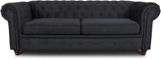 Sofa Chesterfield Asti 3-Sitzer, Couchgarnitur 3-er, Sofagarnitur, Couch mit Holzfüße, Polstersofa - Glamour Design (Schwarz (Capri 19))