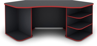 byLiving 'Thanatos' Schreibtisch in Anthrazit mit Kanten in Rot, viel Stauraum und XXL Tischplatte, 198 x 76 x 85 cm (BxHxT)