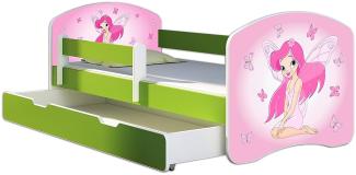 ACMA Kinderbett Jugendbett mit Einer Schublade und Matratze Grün mit Rausfallschutz Lattenrost II 140x70 160x80 180x80 (07 Rosa Fee, 180x80 + Bettkasten)