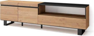 Skraut Home | TV-Schrank, Lowboard | für Wohnzimmer und Esszimmer | 200 x 57 x 35 cm | Für TV-Geräte bis zu 80" | Industriedesign | Moderner Stil | Eiche Schwarz