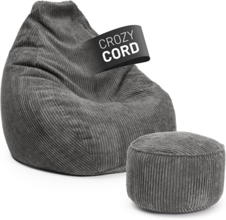 Lumaland Relax Set Cord – Sitzsack Giant + Pouf | Besser als Sofa, Sessel & Co. | XXL Bean Bag + Sitzpouf Hocker mit Füllung (EPS Perlen) für Indoor | Bodensofa für Wohnzimmer, Schlafzimmer & Gaming