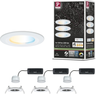 Paulmann 92442 LED Einbauleuchte Nova Coin 3er-Set Zigbee Tunable White Weiß matt IP44