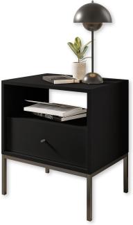 INES Nachttisch mit Metallgestell, Schwarz - Moderner Nachtschrank mit Schublade und offenem Ablagefach - 54 x 57 x 39 cm (B/H/T)