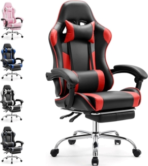 DUMOS Ergonomischer Gaming Stuhl mit Fußstütze Atmungsaktiver PC mit verstellbare Lendenkissen Kopfkissen und Armlehnen 150 kg Belastbarkeit Drehsessel