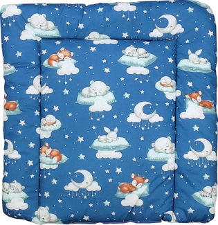TupTam Baby Wickeltischauflage mit Baumwollbezug Gemustert, Farbe: Schlafende Baby Tiere/Dunkelblau, Größe: 75x85 cm