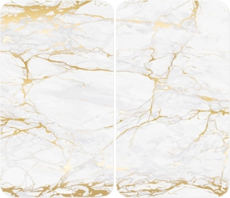 WENKO Herdabdeckplatte Universal Mod. Marmor Gold, höhenverstellbar für alle Herdarten, Schneidebrett und Spritzschutz, Glas, 30x52 cm, 2-teilig