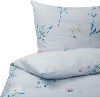 Bettwäsche-Set Blumenmuster EVERGREEN 155x220 cm Baumwoll-Satin Hellblau