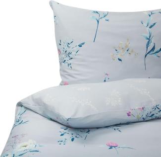 Bettwäsche-Set Blumenmuster EVERGREEN 155x220 cm Baumwoll-Satin Hellblau