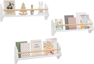 WOLTU Kinder Bücherregal Wandregal, Kinderzimmerregal mit 3 Ablagen, Kinderregal für Buchaufbewahrung, aus Kiefernholz MDF, für Kinderzimmer Spielzimmer, Weiß, KR025ws65