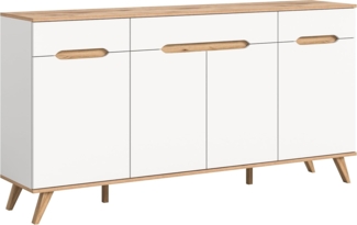 xonox. home Wohnzimmer Stockholm Sideboard Schrank Lowboard TV-Schrank TV-Bank Anrichte in weiß Absetzung Nox Oak, ca. 185 x 95 x 40 cm