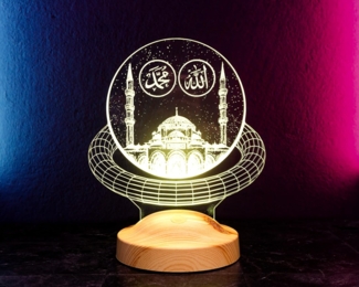 Geschenkelampe LED Nachttischlampe Moschee Nachtlicht muslimische Deko Geschenk für Muslimischen Freund, Leuchte 7 Farben fest integriert, Allah Islamisches Kalligraphie, Ramadan Geschenk, Eid-Dekoration, Ramadan Deko