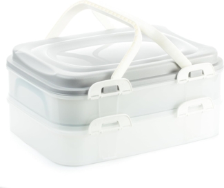 Centi Kuchentransportbox Kuchen Transportbox mit Einsatz Grau 2 Etagen, Kunststoff, (1er-Set), Transportbox für Kuchen & Muffins