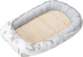 Medi Partners Babynest Nestchen für Neugeborene - 100 x 60 x 15 Babynestchen Baby zweiseitg Nest Bett 100% Baumwolle Minky Kuschelnest tragbar (Safari mit beige Minky)