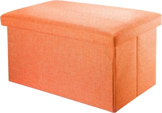 INTIRILIFE Faltbare Sitzbank 78 x 38 x 38 cm in MANDARINEN ORANGE - Sitzwürfel mit Stauraum und Deckel aus Stoff in Leinen Optik - Sitzcube Fußablage Aufbewahrungsbox Truhe Sitzhocker