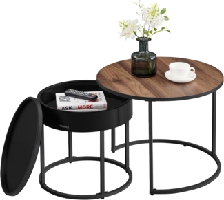 VASAGLE Couchtisch (2er Set), Satztisch für Wohnzimmer, versteckter Stauraum, Ø 60x45 cm + Ø 44x42 cm