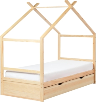 Kinder-Hausbett mit Stauraum Kiefernholz hellbraun Lattenrost 90 x 200 cm ORGEVAL