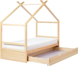 Kinderbett Haus Kiefernholz ORGEVAL 90 x 200 cm mit Stauraum Hellbraun