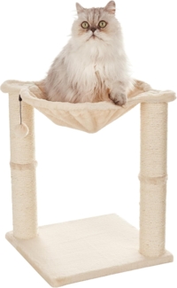 Amazon Basics – Katzen-Kratzbaum mit Haus, Hängematte, Bett und Kratzstamm, 41 x 51 x 41 cm, beige