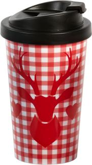 infinite by GEDA LABELS (INFKH) Hirsch kariert Coffee to go Becher, Kunststoff, Rot-weiß, 9 x 9 x 17 cm
