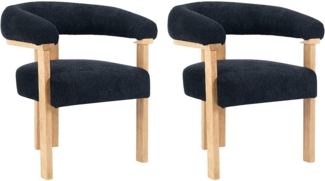 Vente-unique - Stuhl mit Armlehnen 2er-Set - Bouclé-Stoff & Kautschukholz - Schwarz & Holzfarben - LIVELIA von Pascal MORABITO