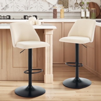 COLAMY Barhocker 2er Set mit Rückenlehne & 360° Drehfunktion, Höhenverstellbar (63,5-84,5 cm), Küchenhocker aus PU-Kunstleder, Stühle für Kücheninsel, Esszimmer oder Home-Bar, Beige