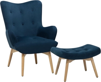 Sessel Samtstoff blau plus Hocker VEJLE