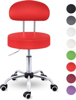 TRESKO® Rollhocker mit Lehne | Arbeitshocker höhenverstellbar 47-60 cm | Drehhocker mit Rollen | Bürostuhl Hocker Drehstuhl Kosmetikhocker (Rot)