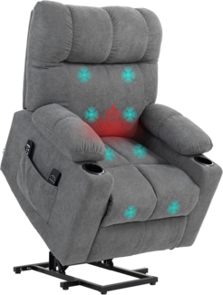 HOMCOM Massagesessel Elektrischer Aufstehsessel, mit Liegefunktion, Fernsteuerung (Relaxsessel, 1-St, Fernsehsessel), für Wohnzimmer, Arbeitszimmer, Grau