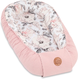 Babynest Neugeborene Nestchen Baby - 90x50 cm Kokon Handmade zweiseitig aus Waffel Piqué Baumwolle Schlummer Wilde Rose