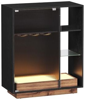 VASAGLE Weinschrank mit Beleuchtung, Sideboard mit LED, Küchenschrank für Weinflaschen, Barschrank mit Weinglashalter, geriffelte Glastür, für Wohnzimmer, ebenholzschwarz BBK361B21