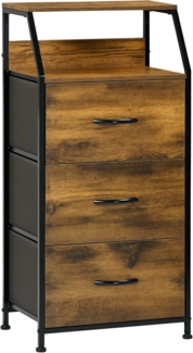 HOMCOM Kommode Aufbewahrungsachrank mit 3 Schubladen (Lagerschrank aus Stoff mit Ausstellungsregalen, 1 St, mit Regal, Griff), für Wohnzimmer, Schlafzimmer, Rustikal-Braun