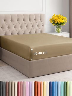 Spannbettlaken 135x190 cm - Extra Tiefes Spannbetttuch für Matratzen bis 40 cm (16") Höhe - Weiche Gebürstete Mikrofaser - Knitterfrei, Schrumpf- & Farbbeständig - Oeko-TEX - Beige Bettlaken