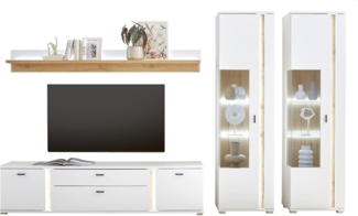 Wohnwand Bellport in weiß matt 4-teilig 330 x 200 cm