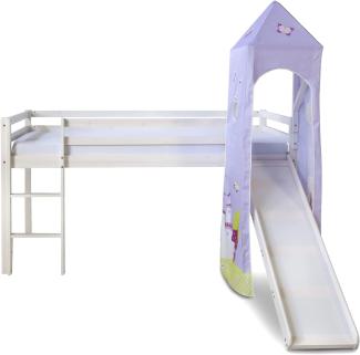 Hochbett mit Rutsche und Turm, Holz weiß, 90x200 cm