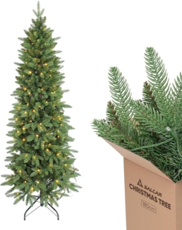 Salcar Künstlicher Weihnachtsbaum 180 cm Schmal Weihnachtsbaum mit Beleuchtung LED Tannenbaum Künstlich, mit 1022 Spitzen (600 PE & 422 PVC) und 200 warmweißen LEDs