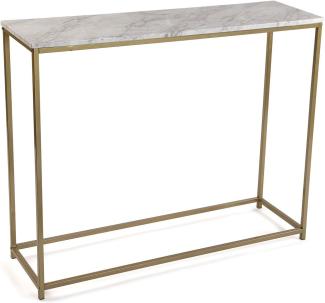 Versa Montpellier Schmales Möbelstück für den Eingangsbereich oder Flur, Moderner Konsolentisch, Maßnahmen (H x L x B) 81 x 30 x 100 cm, Holz und Metall, Farbe: Marmor und Gold