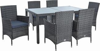 Poly-Rattan Sitzgruppe Essgruppe Gartenmöbel Set 6 Per. Gartenset Anthrazit-Grau