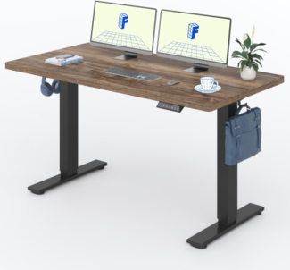 FLEXISPOT Höhenverstellbarer Schreibtisch 140×80cm, mit Haken und 25mm EINTEILIGER Tischplatte, ergonomischer Schreibtisch mit LED-Höhenanzeige und Memory-Funktion (Walnussbraun,Schwarz)