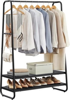 VASAGLE Kleiderständer, Garderobenständer, Garderobe, 2 Ablagen, 6 Haken in S-Form, Stahlgestell, für Schlafzimmer, Flur, Eingangsbereich, ebenholzschwarz-mattschwarz RGR112B03