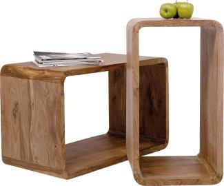 Kare Design Cuben Authentico Set, Holzregal, Regal Set, Couchtische in Kubusform, Beistelltisch, Regalwürfel, Regale Cube, Regalfächer aus Holz, Braun (H/B/T) Groß 48 x 80 x 40 cm, Klein 39 x 70 x 40 cm