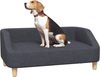 PawHut Tierbett Hundesofa, Haustiersofa Hundebett für mittelgroße und große Hunde, Leinen, Hundesessel mit Holzbeine, Dunkelgrau, 95 x 63 x 39 cm