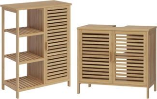 Bellamio 'Newa' Badezimmer Set aus Waschbeckenunterschrank und Badschrank mit 6 Ablagefächern, Bambus, natur