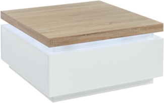 Vente-unique - Couchtisch mit 2 Schubladen & LEDs - MDF lackiert - Weiß & Eichefarben - HALO II