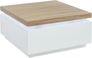 Vente-unique - Couchtisch mit 2 Schubladen & LEDs - MDF lackiert - Weiß & Eichefarben - HALO II