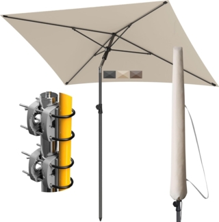 4smile Sonnenschirm Balkon SunnyShade, Sonnnenschutz Balkon SET 4-in-1, Beige - UV50+ SunnyEasy Sonnenschirm rechteckig 200x125 cm + 2 x Sonnenschirmhalter Balkongeländer + Sonnenschirmhülle