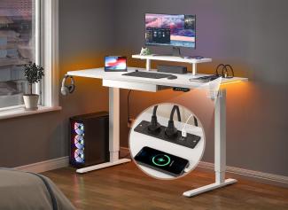 YITAHOME Höhenverstellbarer Schreibtisch 140x60 cm,Schreibtisch Höhenverstellbar Elektrisch mit Steckdose,Ergonomischer Steh-Sitz Tisch mit Vierteilige Tischplatte, Computertisch mit Memory Funktion