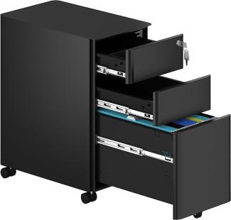 YITAHOME Vollständig Montierter Rollcontainer aus Metall mit 3 Abschließbaren Schubladen, Anti-Kipp-Roll-Aktenschrank mit 360°-Mobilrad, Aktenschrank Unter Dem Schreibtisch, Schwarz, 46 x 30 x 59 cm