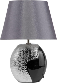 'Argun' Tischlampe Schwarz und Silber Keramik 42 cm Stoffschirm Vasenform Kabel mit Schalter Klassischer Stil