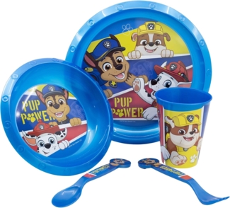 Kunststoff Kindergeschirr Set (5 tlg.) Schüssel, Teller, Becher & Besteck Paw Patrol